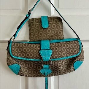 Nine West Vintage Handbag Teal And Beige/Brown Brand New No Tags